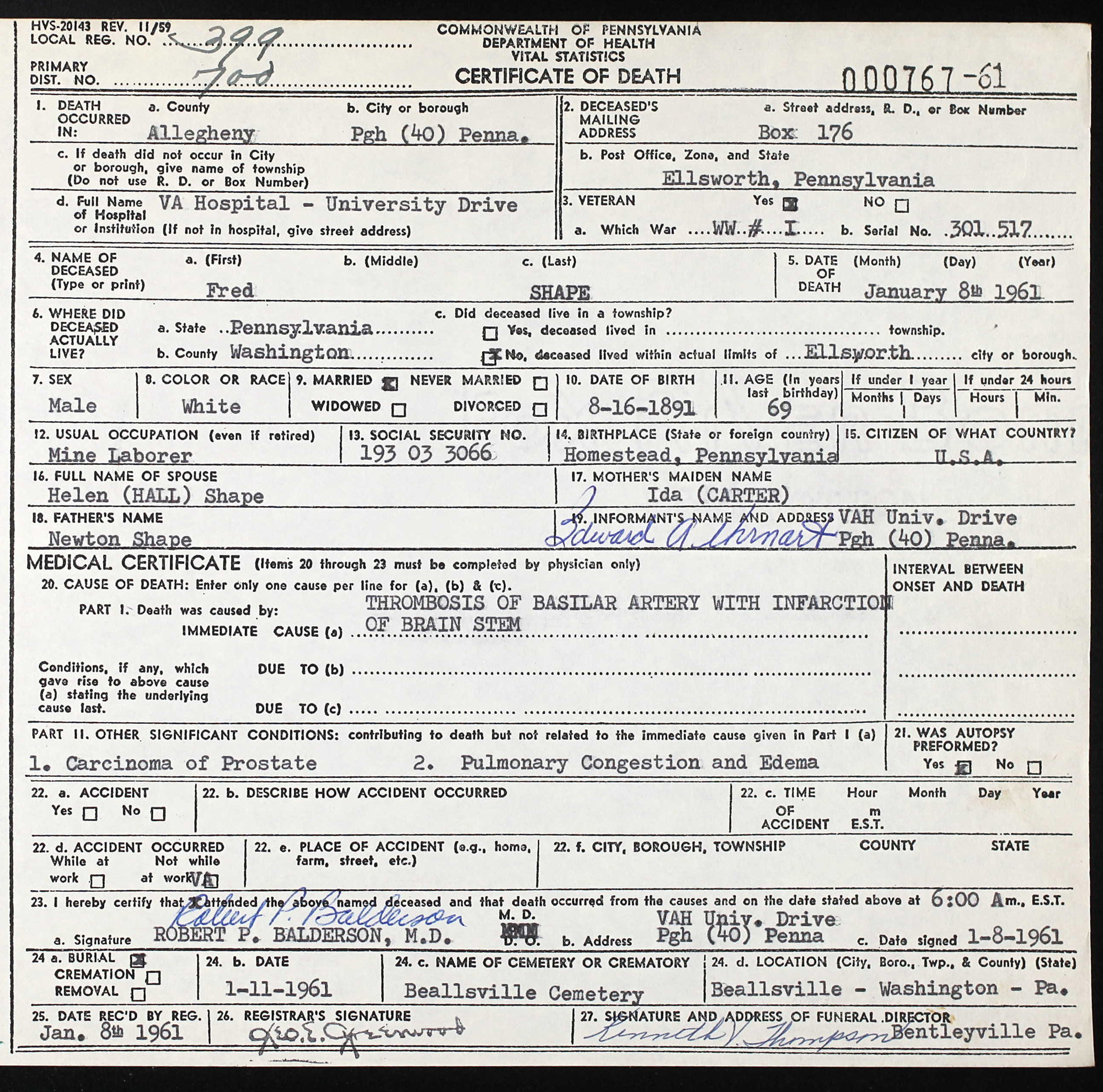 death certificate